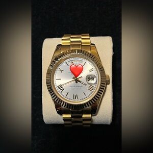Day-Date Style Gold Tone Men's Watch with Silver/White Dial